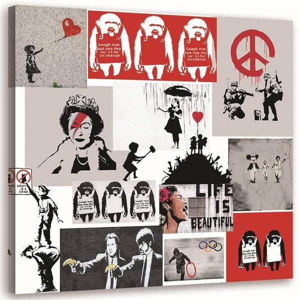 Tableau déco mural banksy collage 30 x 30 cm