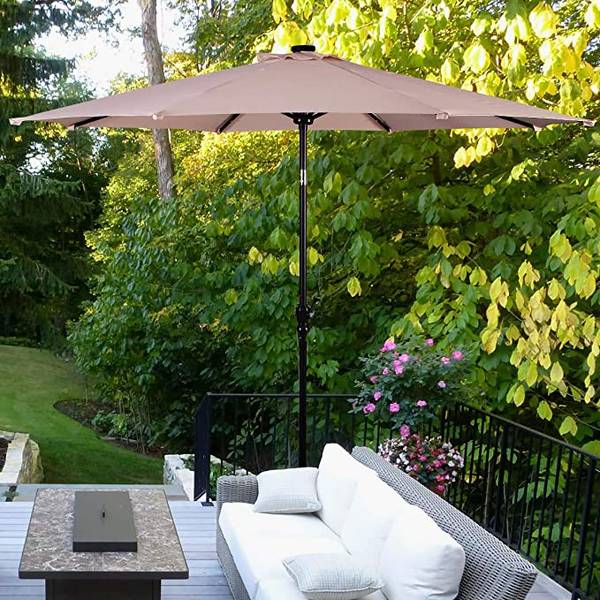 Ø300cm LED Sonnenschirm Beige - Kunststoff - 300 x 245 x 300 cm