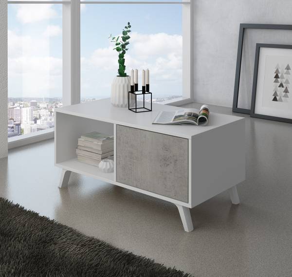 Couchtisch Modell WIND Mattweiß Zement Multicolor - Weiß