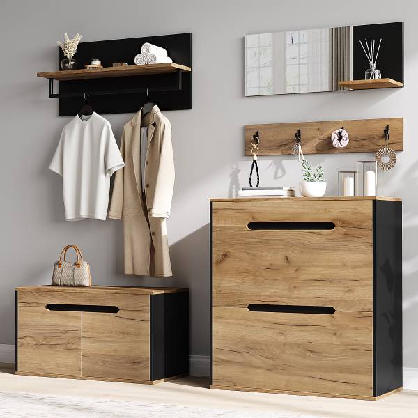 Garderoben-Set Eos Ⅱ（5-tlg） Schwarz - Braun - Holzwerkstoff