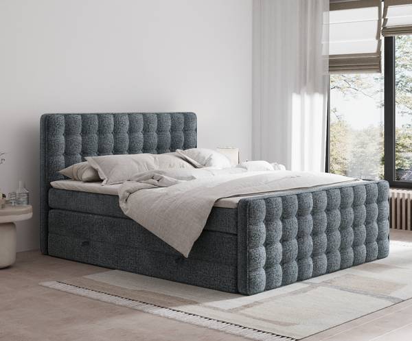 Boxspringbett Velouria Blau / Grau - Liegefläche Breite: 140 cm