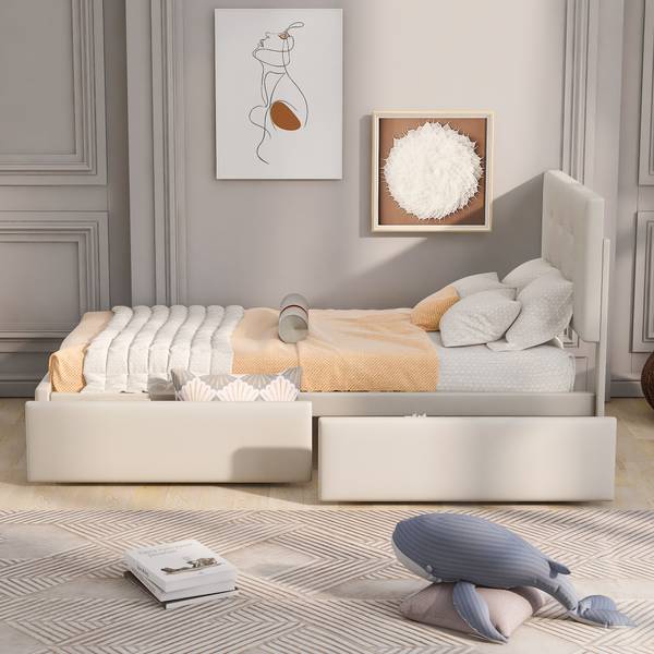 Einzelbett M053-01 Beige - Holzwerkstoff - 99 x 106 x 210 cm