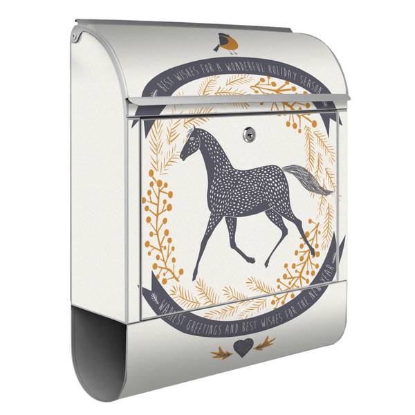 Briefkasten Stahl Pferd und Vogel Grau - Stahl - 38 x 46 x 13 cm