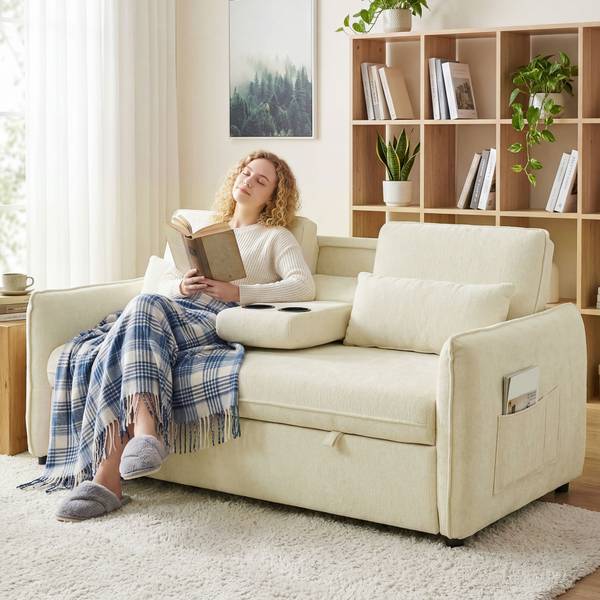 Schlafsofa 83B-790V00BG Beige - Chenille - 90 x 84 x 166 cm