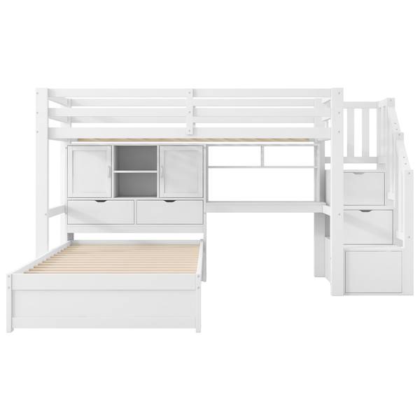 Hochbett Hebe Ⅰ Weiß - Holzwerkstoff - Massivholz - 233 x 120 x 253 cm