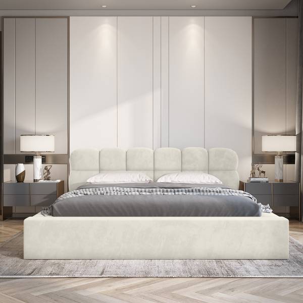 Gestoffeerd bed Paulon crèmewit - Breedte: 180 cm