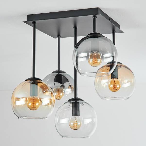 Deckenleuchte Cesaro Grau - Orange - Silber - Aluminium - Klarglas - 37 x 42 x 37 cm