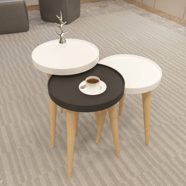 Beistelltisch Piscina 3-teilig Grau - Holzwerkstoff - 35 x 56 x 35 cm