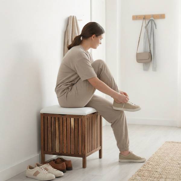Wäschekorb aus Akazienholz mit Sitz kaufen