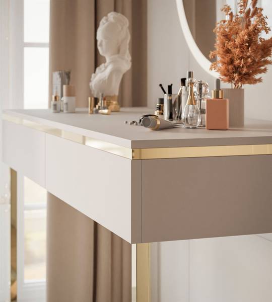 AURORA GOLD Schminktisch Beige - Holzwerkstoff - 102 x 74 x 44 cm