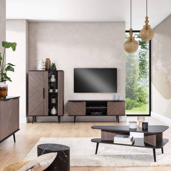 TV-Lowboard LANDI Schwarz - Braun - Aluminium - 150 x 60 x 41 cm