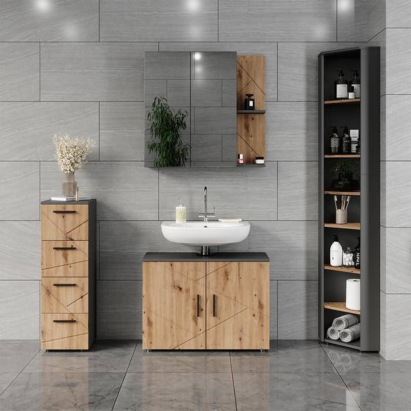 Eckhochschrank Irma 54773 Braun - Grau - Holzwerkstoff - 33 x 192 x 33 cm