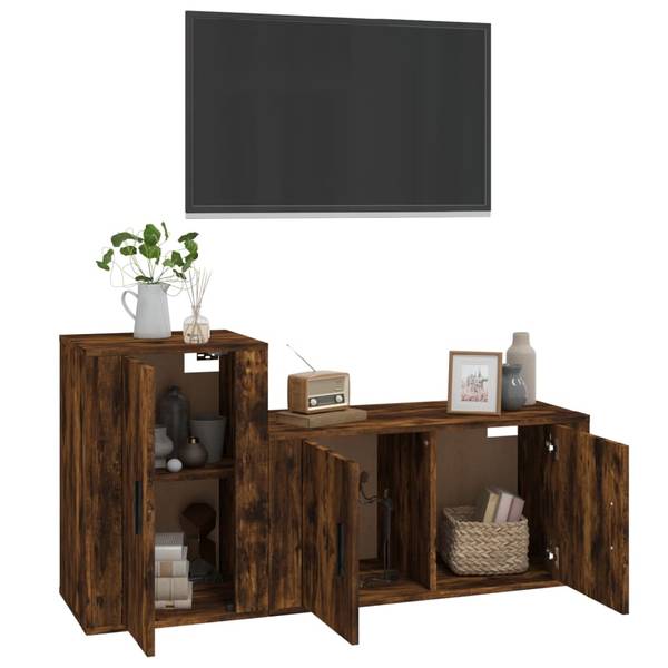 Tv-kast 3030001 Set van 2 bruin - plaatmateriaal op houtbasis - 80 x 40 x 34 cm