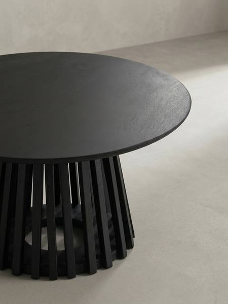 Couchtisch LIFFEY mit Lamellenfuß Schwarz - Mango - 60 x 41 x 60 cm