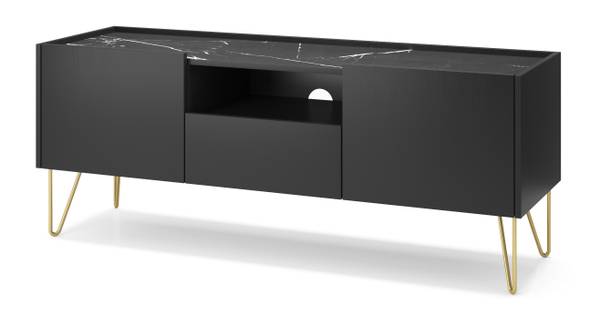 Meuble TV HARMONY RTV 144 Noir - Doré - ABS - Mélamine - 144 x 55 x 37 cm