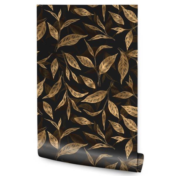 Papier Peint FEUILLES Plantes Nature Beige - Noir - Marron - Polaire - 53 x 1000 x 1000 cm