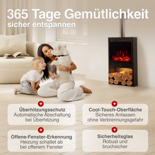 Elektro Kaminofen Hugo mit Ofenrohr Schwarz