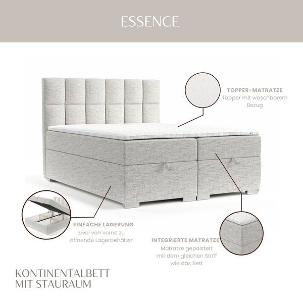 Boxspringbett Essence mit Topper Grau - Liegefläche Breite: 160 cm