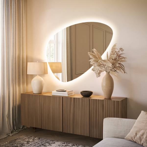 LED-Wandspiegel OVALIA Hellgelb - 90 x 64 cm