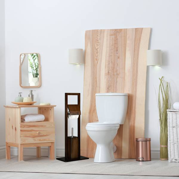 WC Garnitur Bambus dunkelbraun Braun - Silber - Weiß - Holzverbundwerkstoff - 21 x 82 x 36 cm