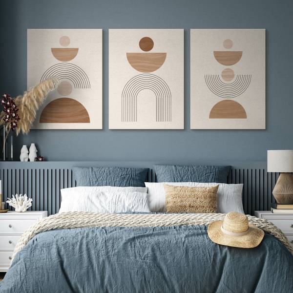 Leinwandbilder BOHO Abstraktion 3-er Set Beige - Braun - Weiß - Leinen - 90 x 40 x 40 cm