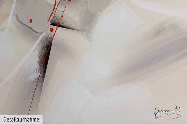 Acrylbild Handgemalt Nonfigurativ Yuf Grau - Rot - Baumwollstoff - 150 x 50 x 4 cm