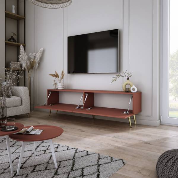 TV-Lowboard Seine II Gold - Rot - Breite: 140 cm