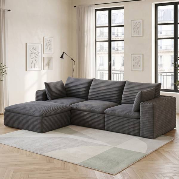 Ecksofa Mir-Flo Grau - Textil - 260 x 60 x 160 cm
