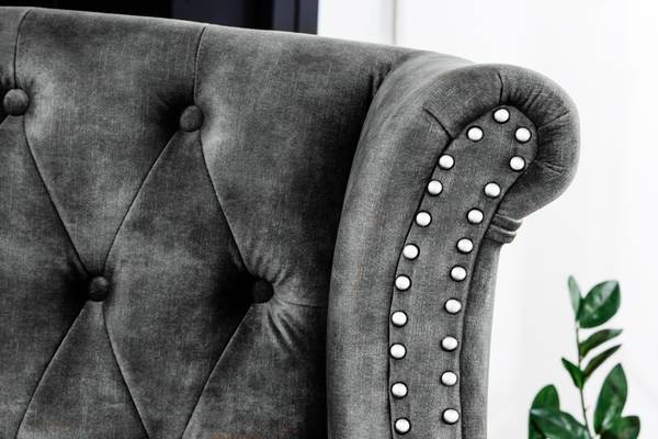 Ohrensessel CHESTERFIELD Grau - Polyester - Samt - 85 x 105 x 75 cm