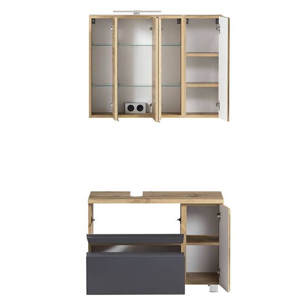 Badmöbel-Set VASTO-03-33 3er-Set Grau - Spiegelglas - 165 x 200 x 35 cm