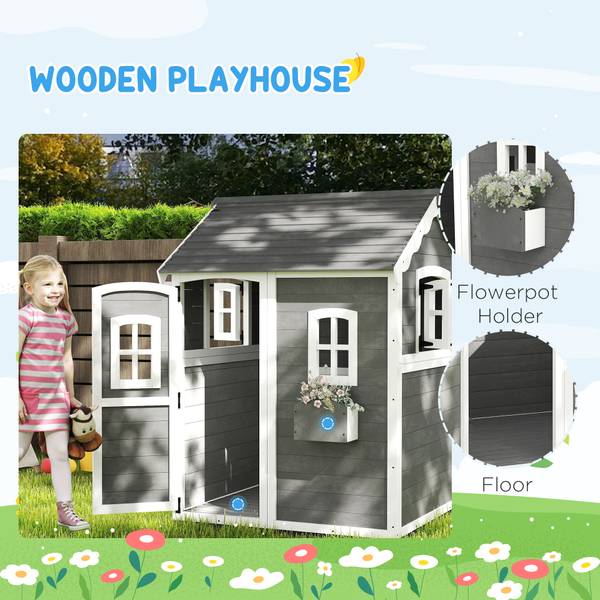 Outsunny Spielhaus Kinder 345-026V01GY Grau - Holzwerkstoff - 105 x 137 x 110 cm