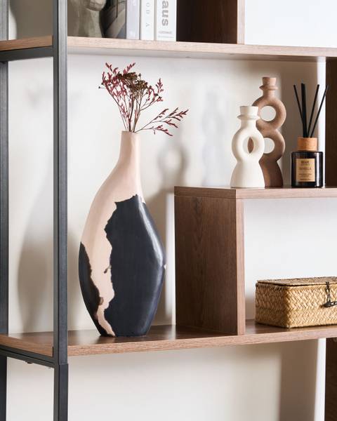 Dekovase LAGOS Beige - Schwarz - Massivholz - 10 x 40 x 8 cm