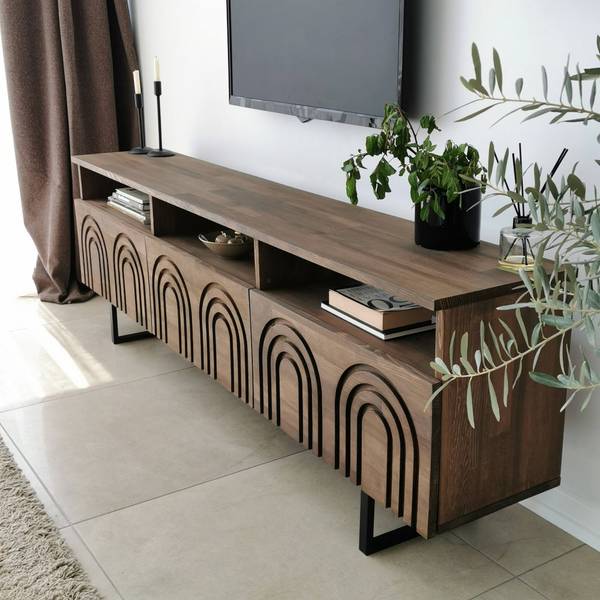 Meuble TV Barbania Marron - Bois massif - 170 x 40 x 30 cm
