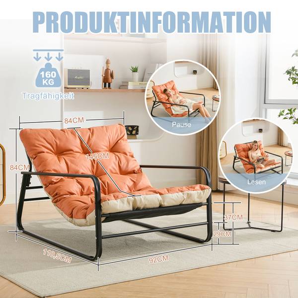 Sessel Loungesessel 2707864 Orange - Massivholz - 118 x 84 x 92 cm