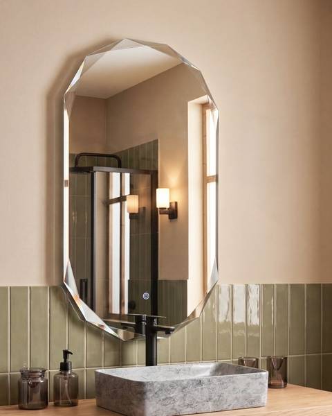 Badezimmerspiegel ANIZY Silber - Bambus - 62 x 110 x 4 cm