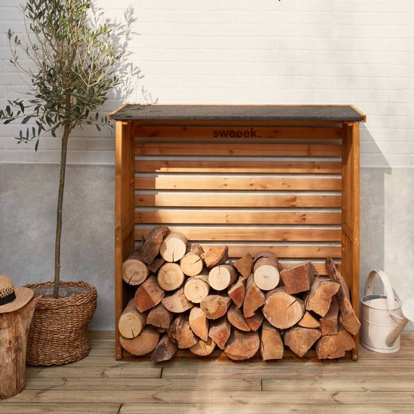 Kaminholzregal Merisier Beige - Echtleder - 45 x 120 x 120 cm