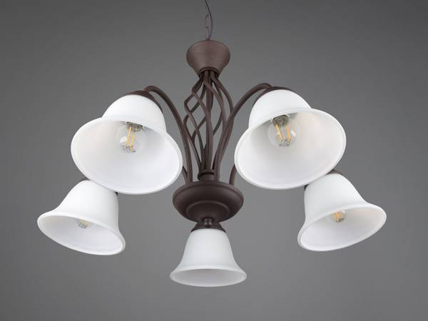 LED Kronleuchter Landhaus Glas Weiß Braun - Weiß - Milchglas - 60 x 150 x 60 cm