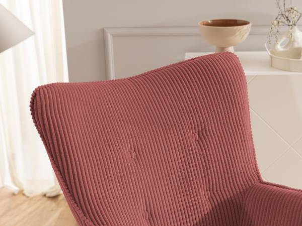 Loungefauteuil met hocker Lenari robijnrood - beukenhouten look