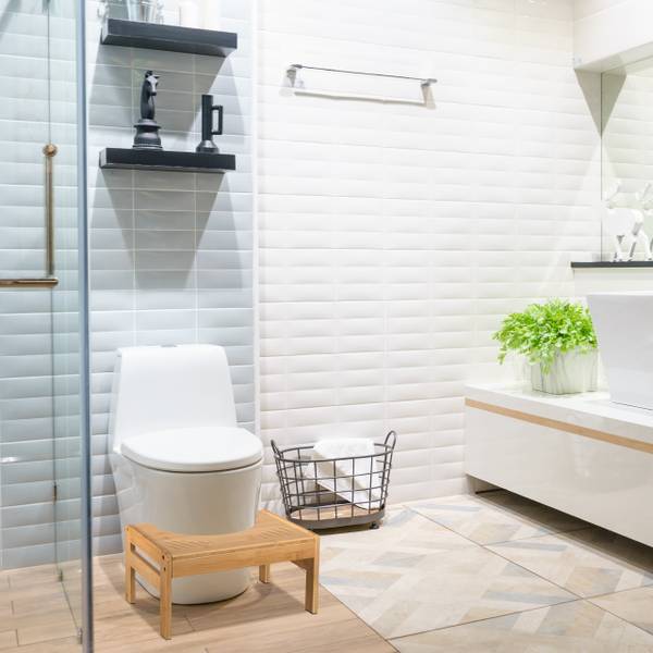 Toilettenhocker aus Bambus Braun - Silikon - 42 x 21 x 30 cm