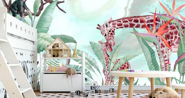 Papier Peint Animaux Sauvages Plantes 90 x 60 x 60 cm