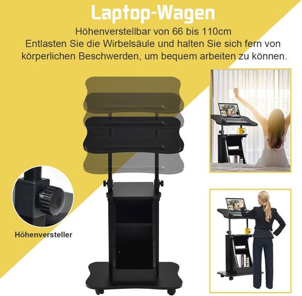 Laptoptafel ON32739NWNL zwart - plaatmateriaal op houtbasis - 40 x 110 x 55 cm