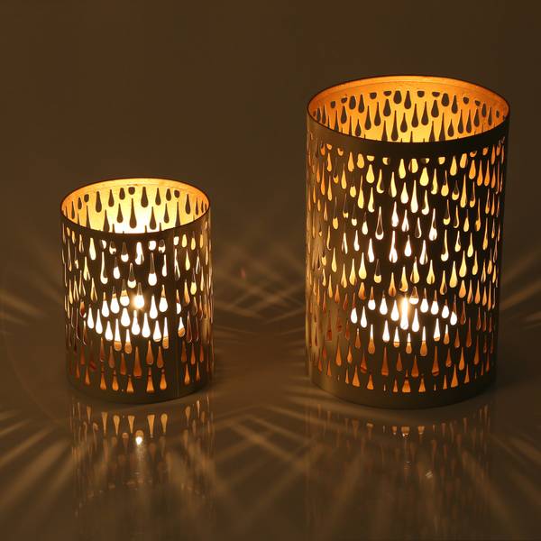 Windlicht Lia 2er-Set Gold - Weiß - Metall - 10 x 15 x 10 cm