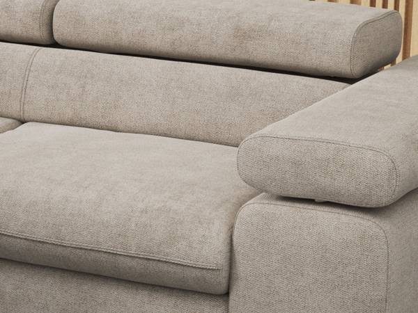 Ecksofa PETER L Greige - Ecke davorstehend links - Ottomane davorstehend links - Schlaffunktion davorstehend links - Strukturstoff - Webstoff