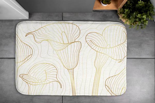 Badteppich Linien Blumen Weiß - Polyester - 75 x 45 x 75 cm