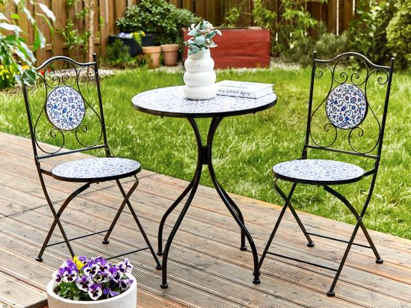 Set de bistrot CAMPRENA Noir - Bleu - Blanc - Métal - 60 x 75 x 60 cm