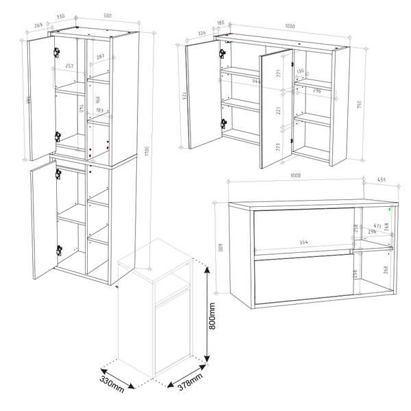 Badmöbel-Set Viola 40196, 4er Set Braun - Grau - Holzwerkstoff - 100 x 60 x 46 cm