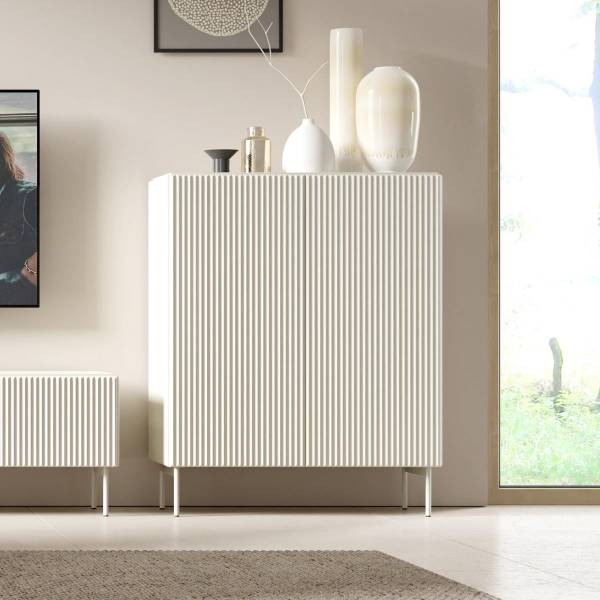 Hoge ladekast TUTTI beige - plaatmateriaal op houtbasis - 99 x 123 x 40 cm