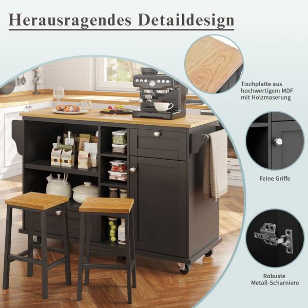 Kücheninsel Hestia Ⅵ Schwarz - Braun - Holzwerkstoff - Metall - 46 x 96 x 129 cm