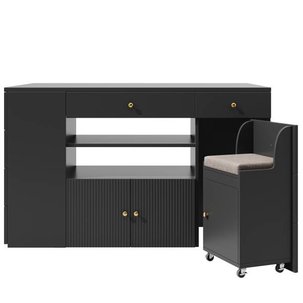 Kücheninsel mit Barhocker Thetis Ⅵ Schwarz - Holzwerkstoff - Metall - 70 x 91 x 140 cm