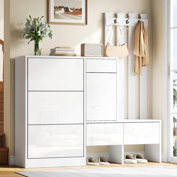 Schuhschrank Eos Ⅴ Weiß - Holzwerkstoff - 160 x 160 x 35 cm